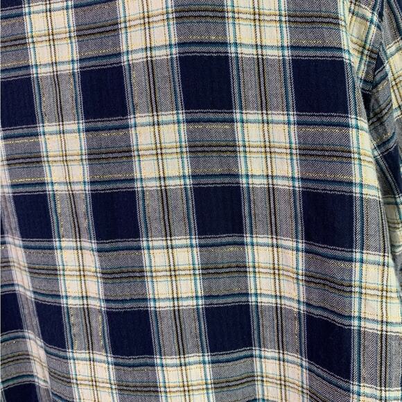 Krazy Kat Women’s 2X Blouse Blue White Plaid Open Front Fringed Trim 3/4 sleeves - Picture 11 of 15